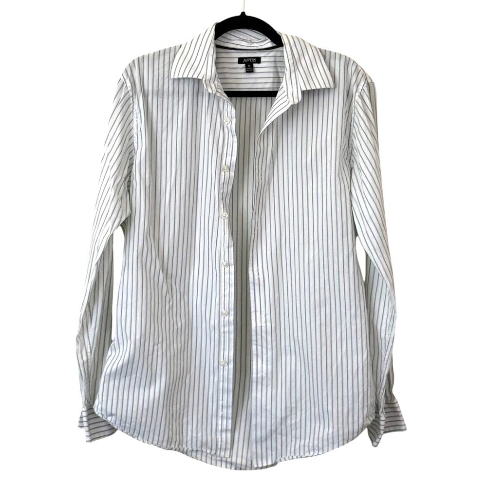 APT. 9 Striped Green/White Button Down 100% Cotton Work Shirt Long Sleeve Top-M
